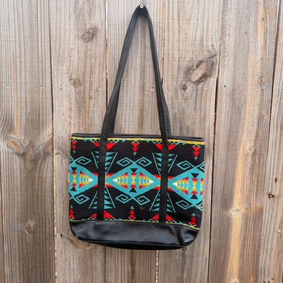 Pendleton Southwestern Tribal Aztec Navajo Print Tote Bag Purse Wool - Picture 7 of 14